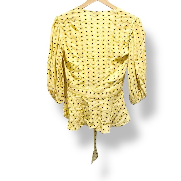 Ganni Womens Blouse Top Small Floral Wrap Tie Front Yellow White Cottagecore - Picture 4 of 14